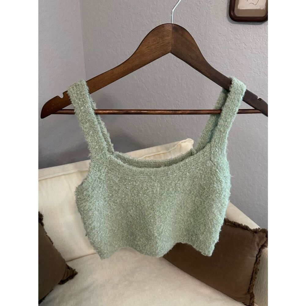 Abercrombie & Fitch Sage Green Textured Cropped Tank